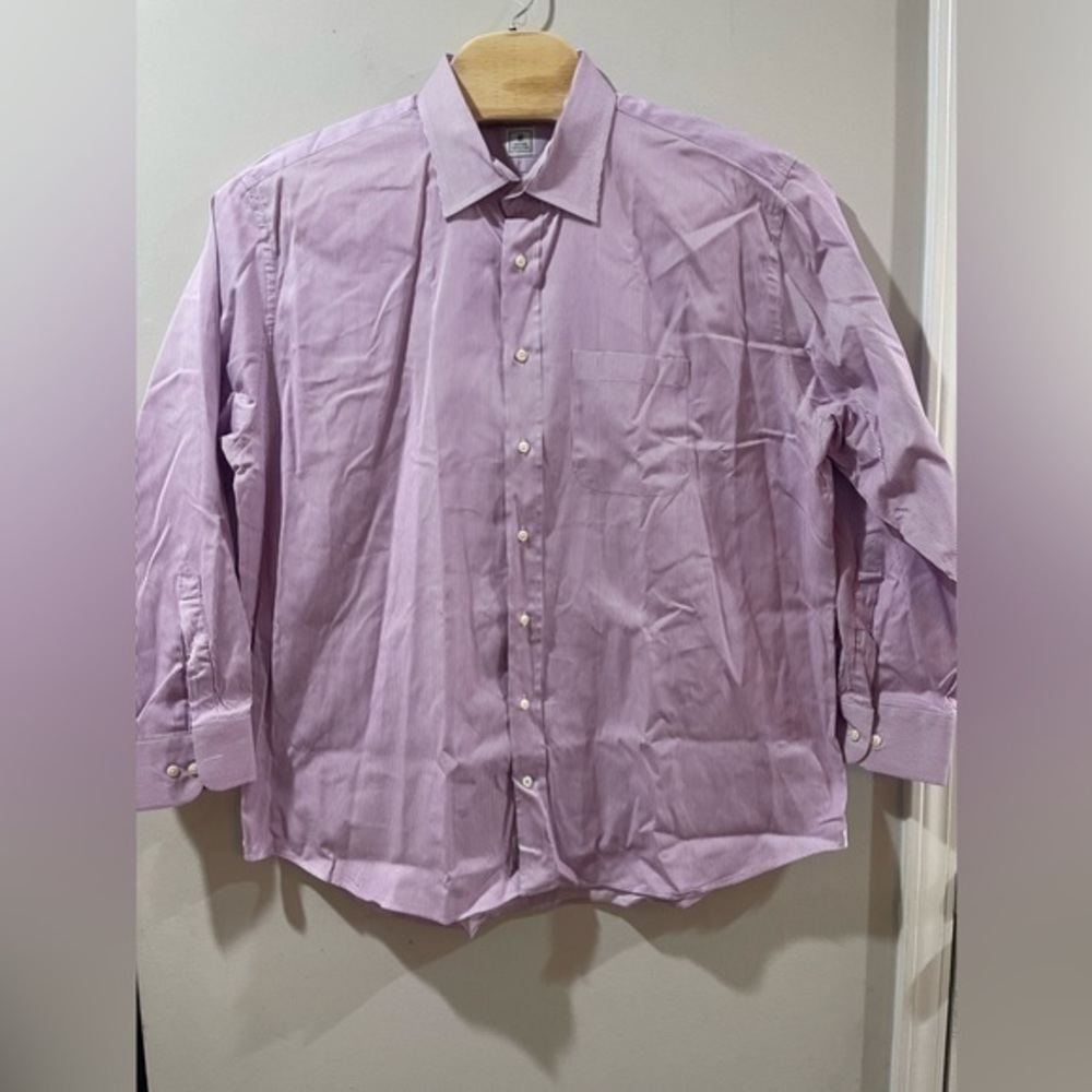 Peter Millar‎ Shirt Men 18L Purple And White Striped Long Sleeve Button down